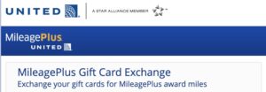 United MileagePlus Gift Card Exchange landing page